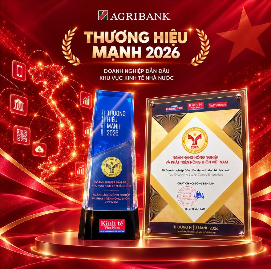 ‏Agribank được vinh danh Top 10 Thương hiệu Doanh nghiệp Dẫn đầu Khu vực Kinh tế Nhà nước 2026‏ - Ảnh 1.